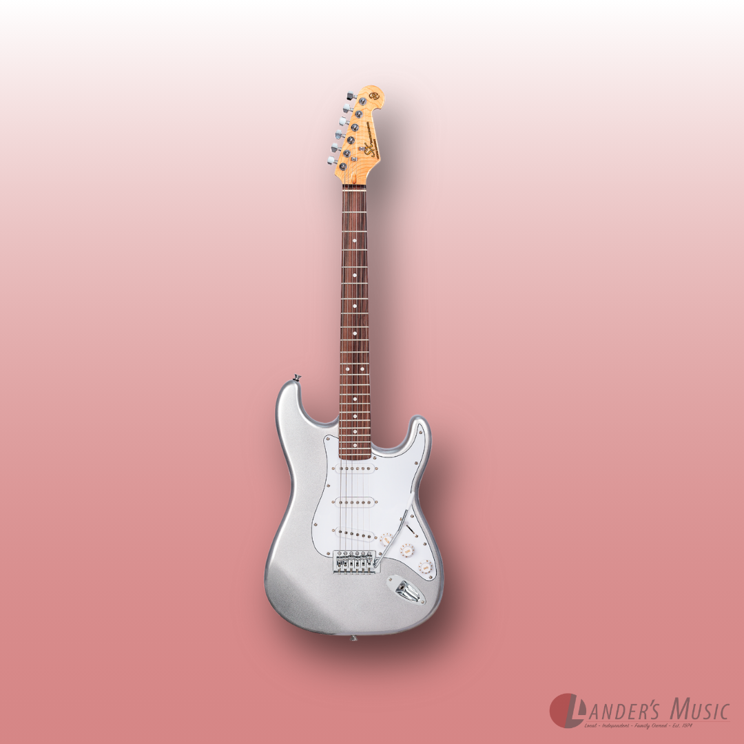SX S Style in Metallic Silver Sparkle Electric Guitar and Amp Package