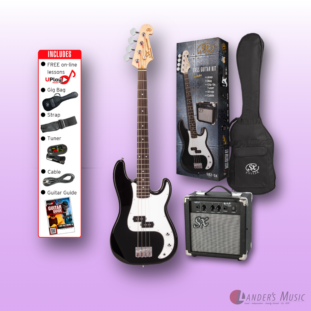SX PB Style in Black Bass Guitar and Amp Package
