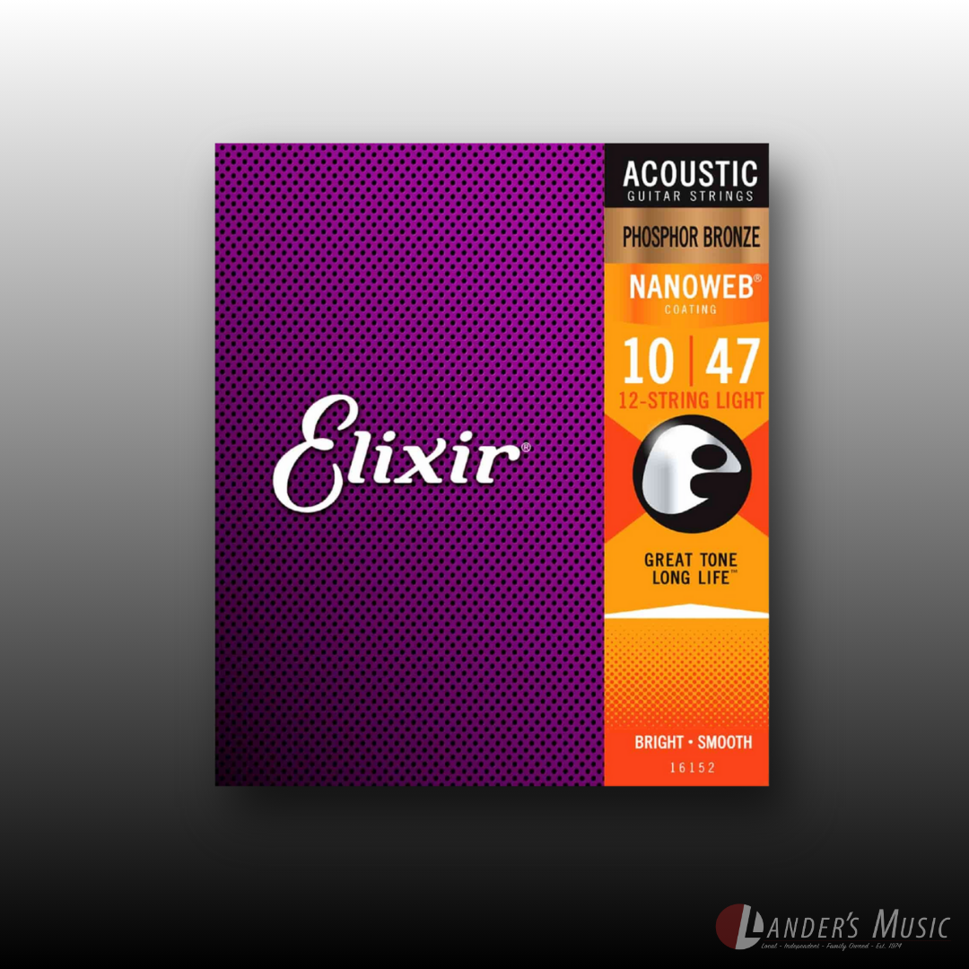 Elixir 10-47 Nanoweb 12 String Phosphor Bronze Acoustic Guitar Strings