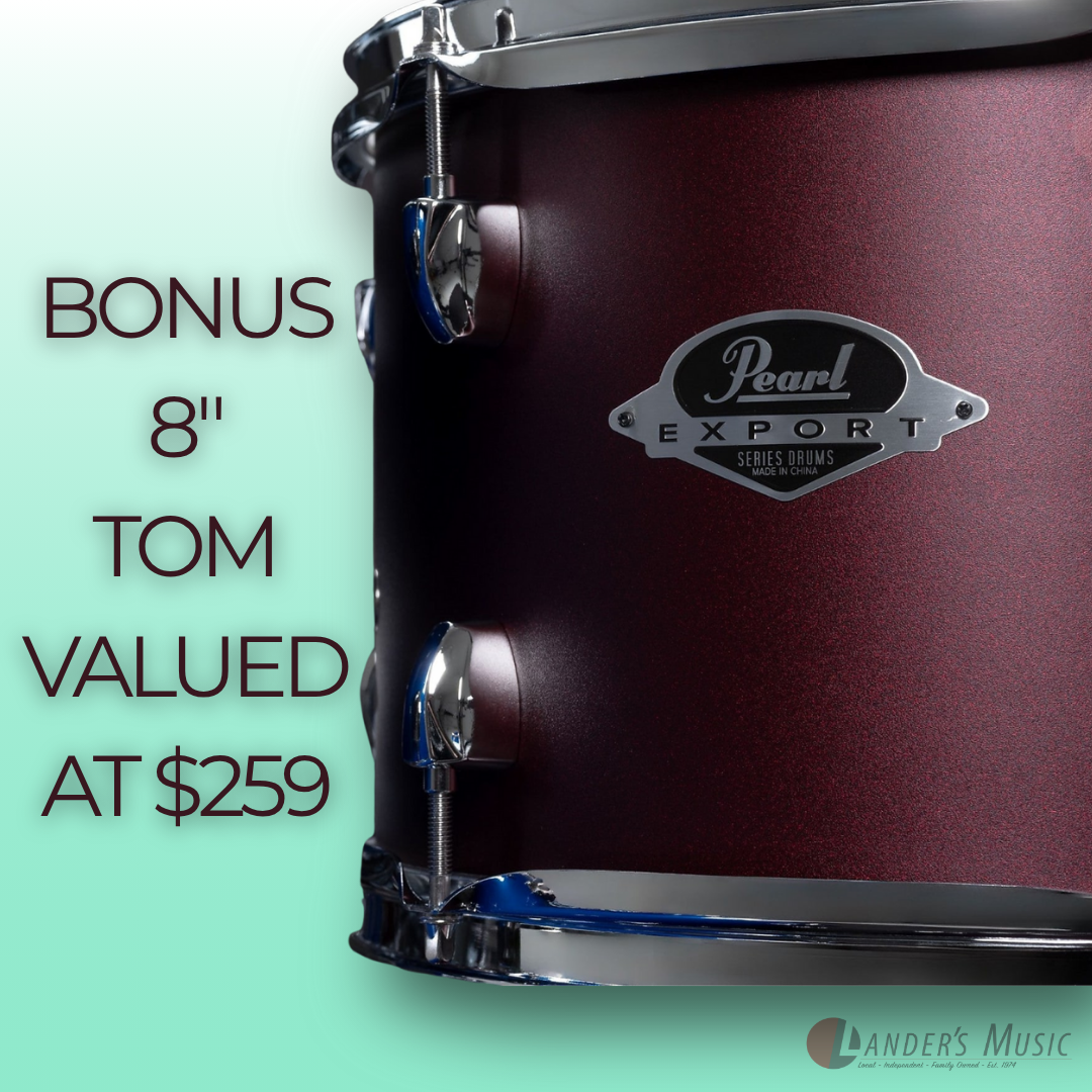 Pearl Export 22" Fusion Plus Satin Scarlett Kit with Hardware + BONUS 8" TOM