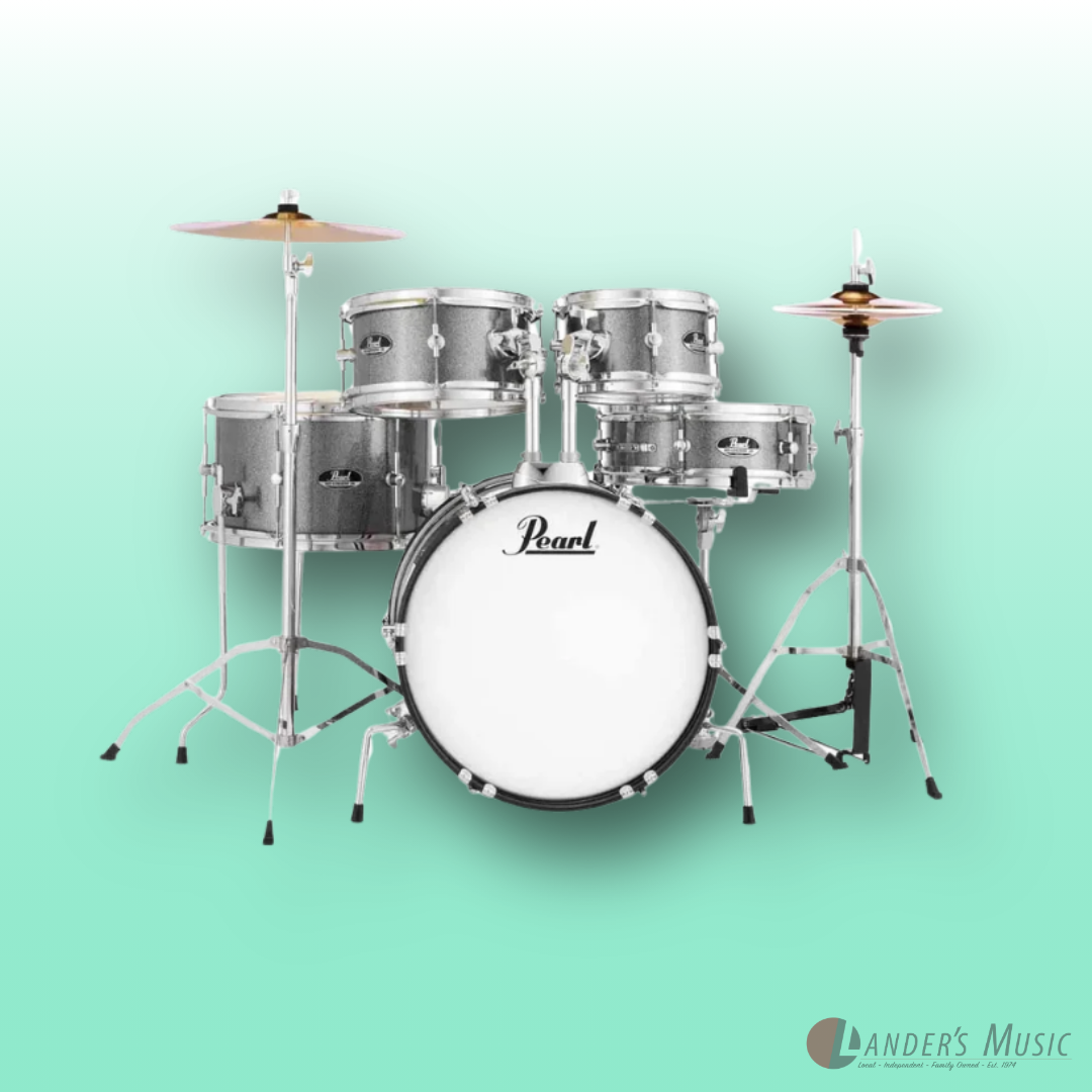 Pearl Roadshow Jr 16" Grindstone Sparkle 5 Piece Drum Kit Gig Package