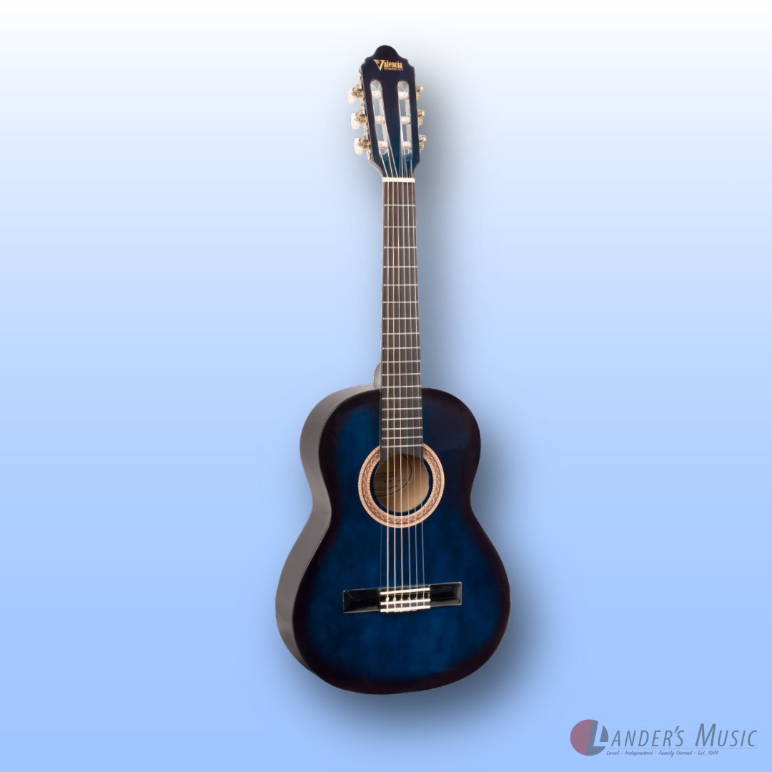 Valencia VC102 1/2 Size Blue Sunburst Nylon String Guitar
