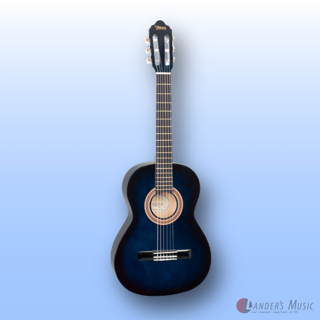 Valencia VC103 3/4 Size Blue Sunburst Nylon String Guitar