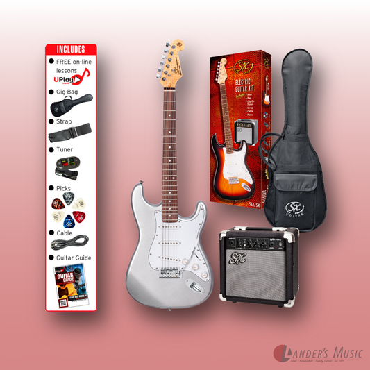 SX S Style in Metallic Silver Sparkle Electric Guitar and Amp Package