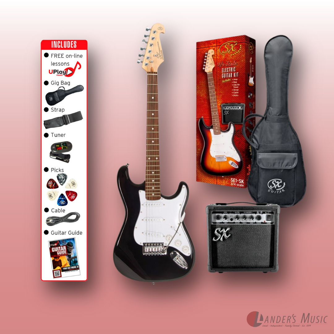 SX S Style Black 3/4 Electric Guitar with Amp Package