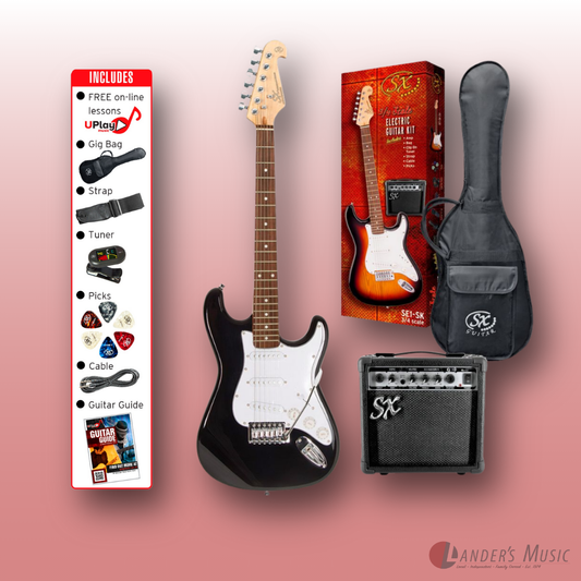 SX S Style Black 3/4 Electric Guitar with Amp Package