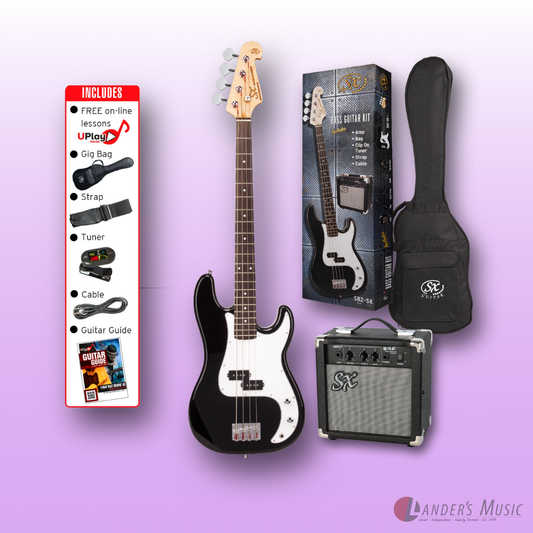 SX PB Style in Black Bass Guitar and Amp Package