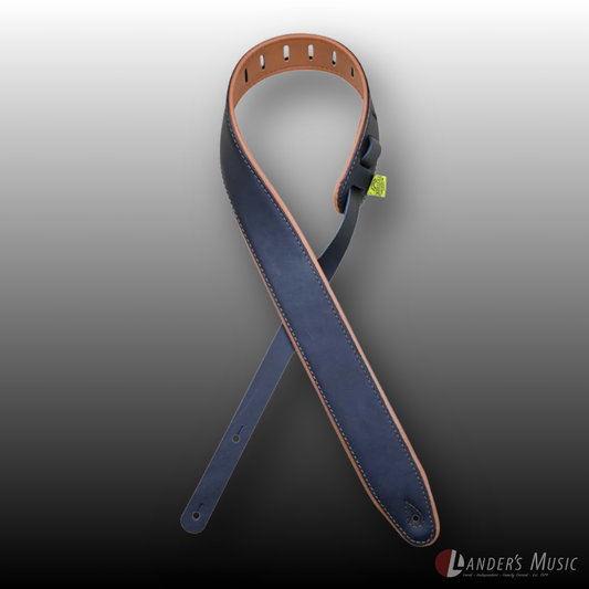 Colonial Leather Padded Upholstery Black & Tan Leather Guitar Strap