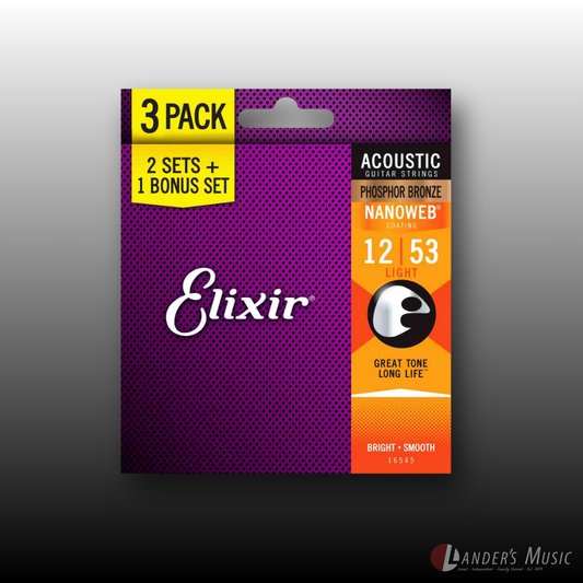 Elixir Nanoweb 12-53 Acoustic Strings - 3 Pack