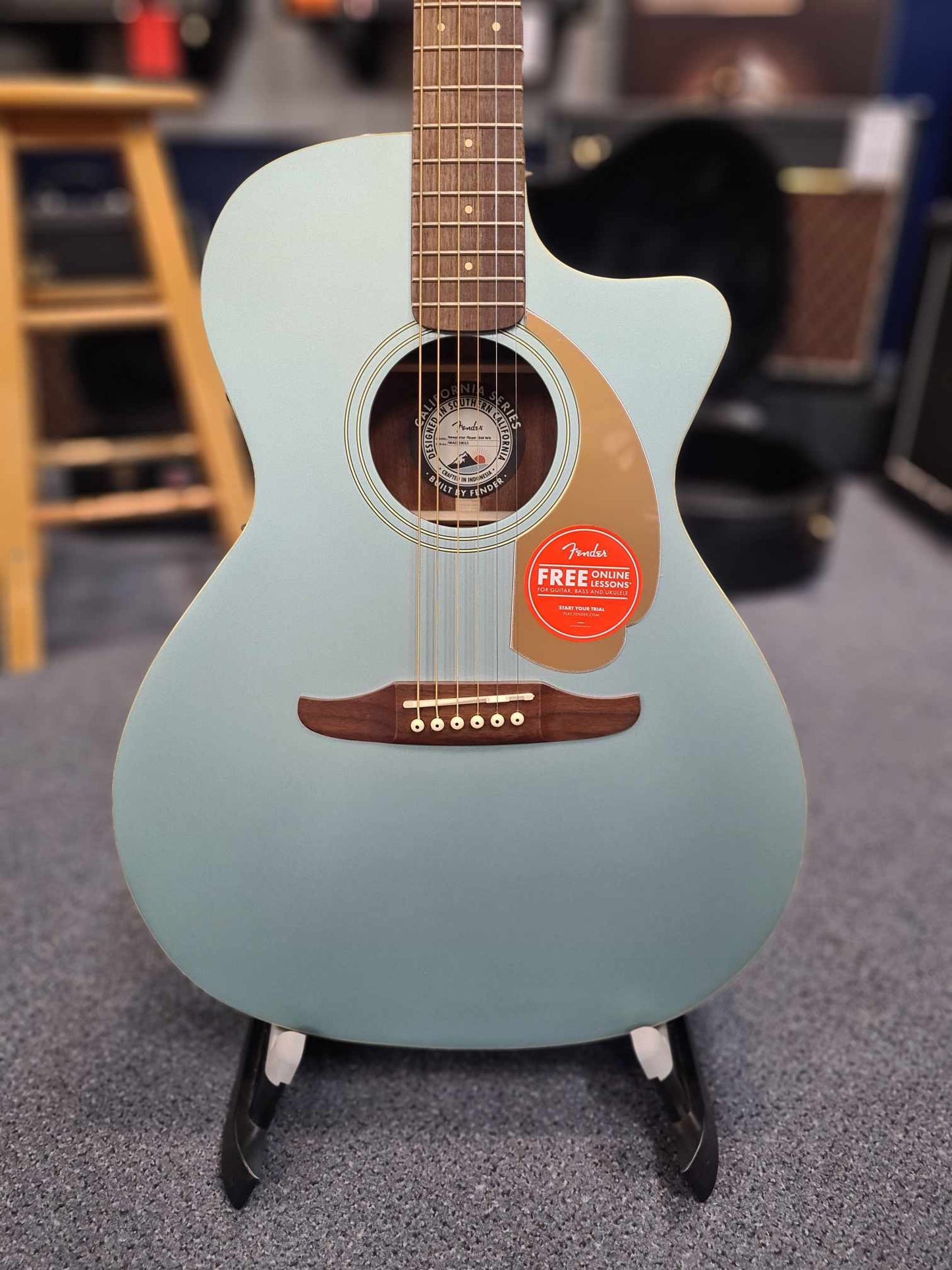 Fender Newporter Player California Series Ice Blue Electric/Acoustic Guitar