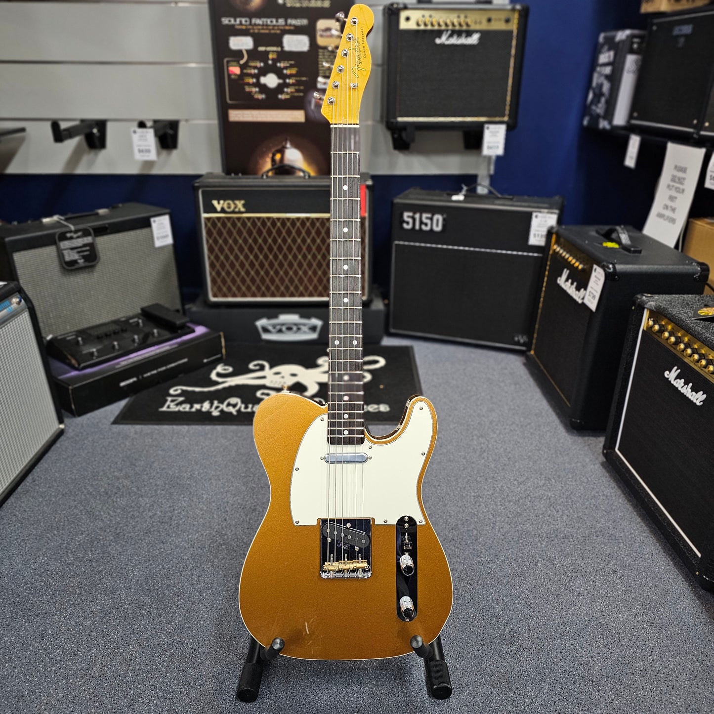 Fender Japanese Vintage Firemist Gold Modified 60s Custom Telecaster Electric Guitar with Bonus Tweed Case