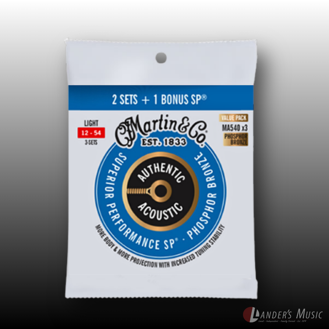 Martin & Co Light Authentic 12-54 Superior Performance SP Acoustic Strings 3-Pack