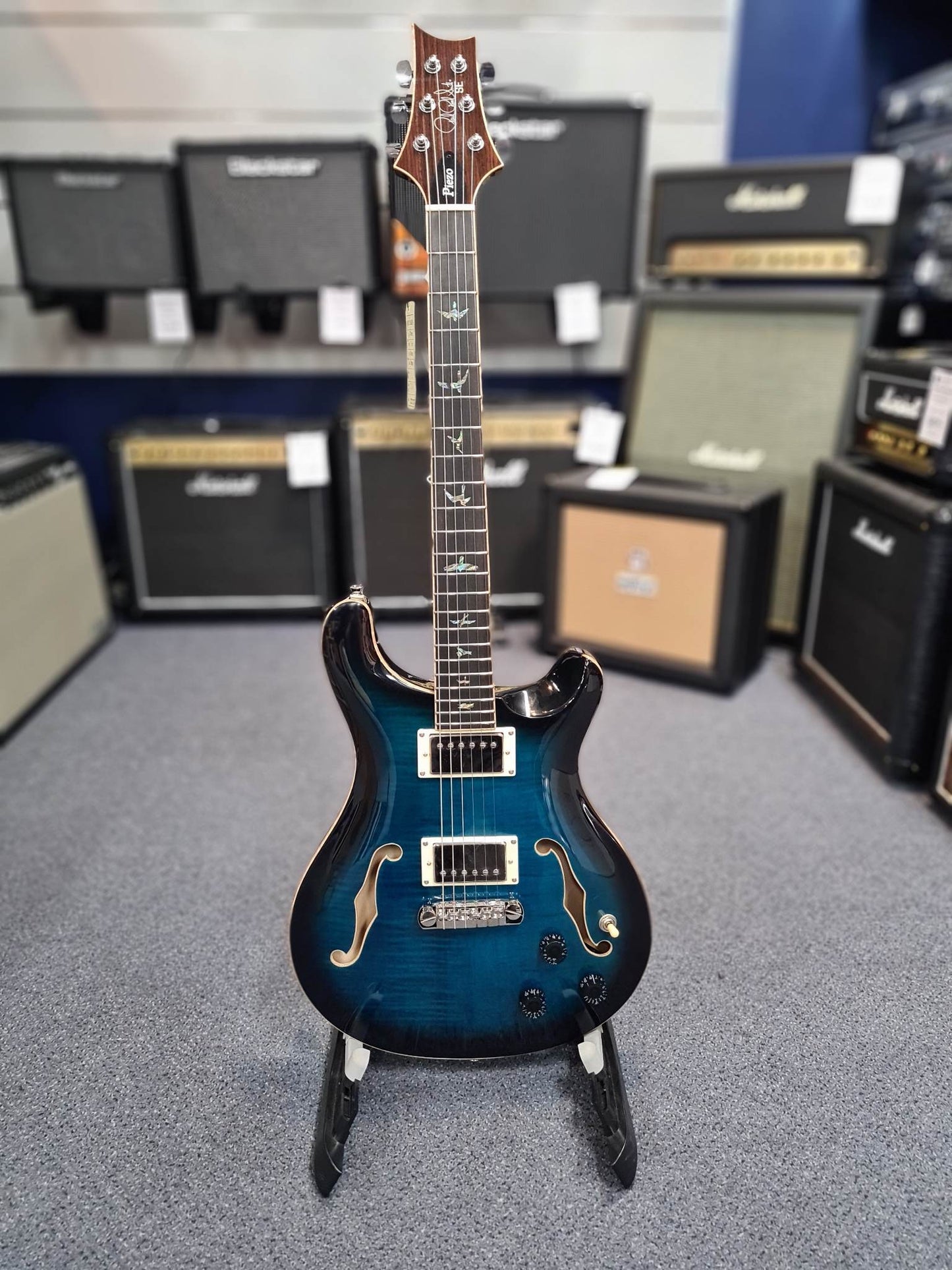 PRS SE Hollowbody II Piezo Peacock Blue Burst Electric Guitar with Case