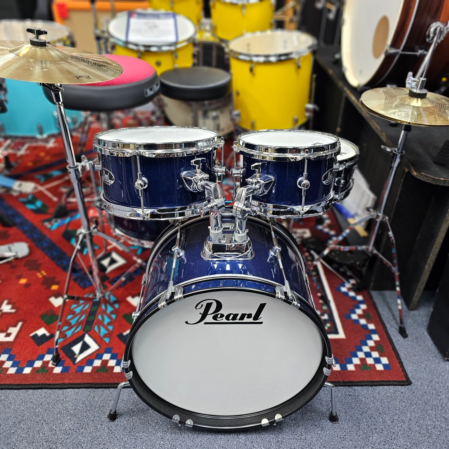 Pearl Roadshow Jr 16" Royal Blue Metallic 5 Piece Drum Kit Gig Package