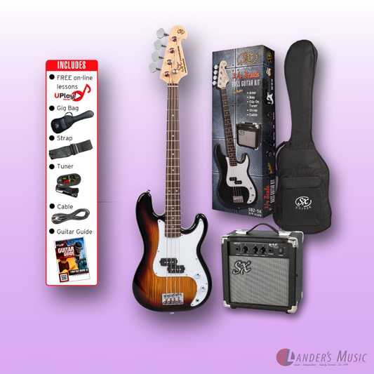 SX PB Style in Tobacco Sunburst 3/4 Bass Guitar and Amp Package
