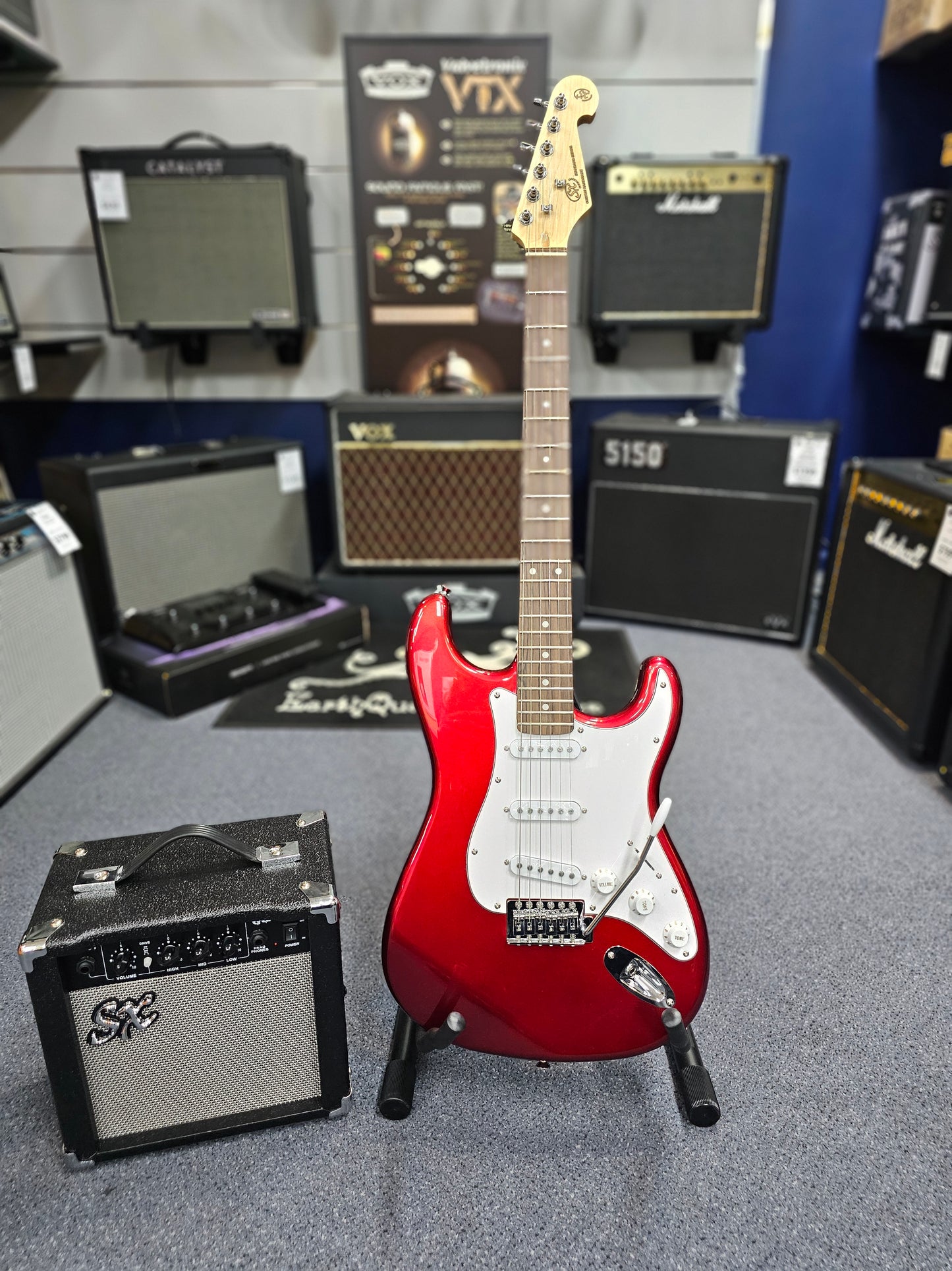 SX S Style in Candy Apple Red Electric Guitar and Amp Package