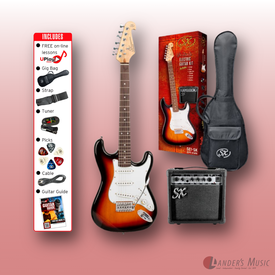 SX S Style Tobacco Sunburst 3/4 Electric Guitar and Amp Package